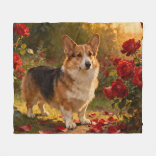 Corgi in den Rosen V Fleecedecke