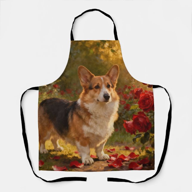 Corgi in den Rosen V Schürze (Vorderseite)