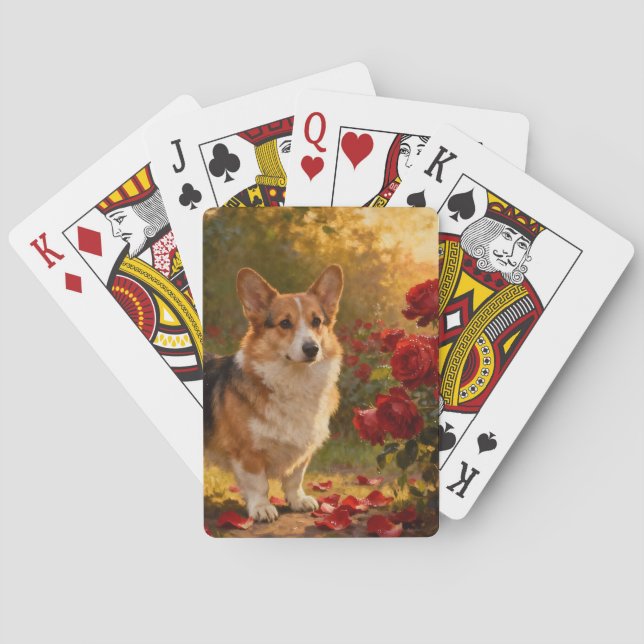 Corgi in den Rosen V Spielkarten (Rückseite)