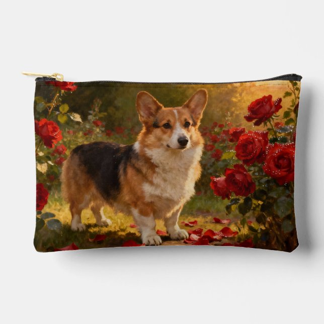 Corgi in den Rosen V Zubehörtasche (Vorderseite)