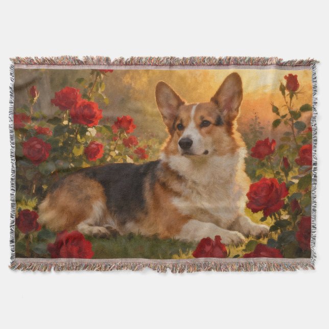 Corgi in den Rosen VI Decke (Vorderseite)