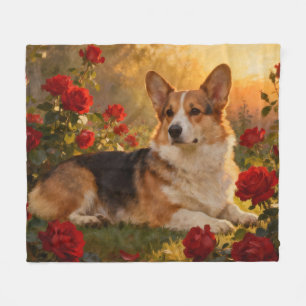 Corgi in den Rosen VI Fleecedecke