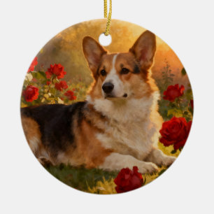 Corgi in den Rosen VI Keramik Ornament