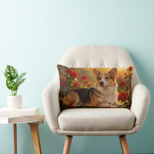 Corgi in den Rosen VI Lendenkissen