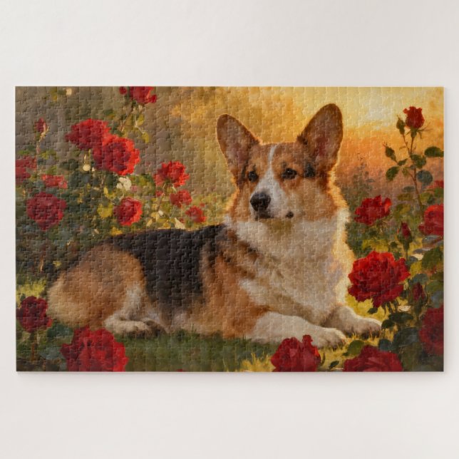 Corgi in den Rosen VI Puzzle (Horizontal)