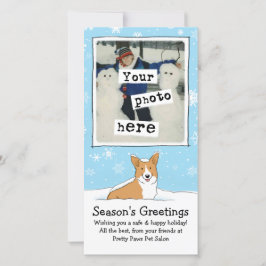 Corgi in der Weihnachtsfotovorlage für Schnee Feiertagskarte