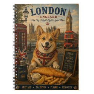 Corgi in London Vintage Reise Kunst Notizblock