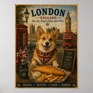 Corgi in London Vintage Reiseposter Poster
