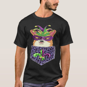 Corgi in Pocket Leopard Corgi Hund Mardi Gras T-Shirt