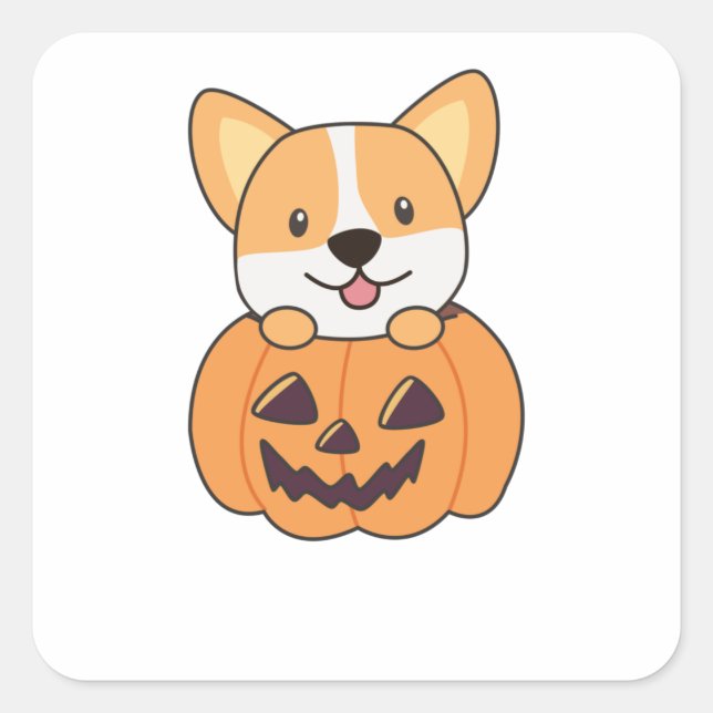 Corgi in Pumpkin Niedliche Hunde glücklich Hallowe Quadratischer Aufkleber (Vorderseite)