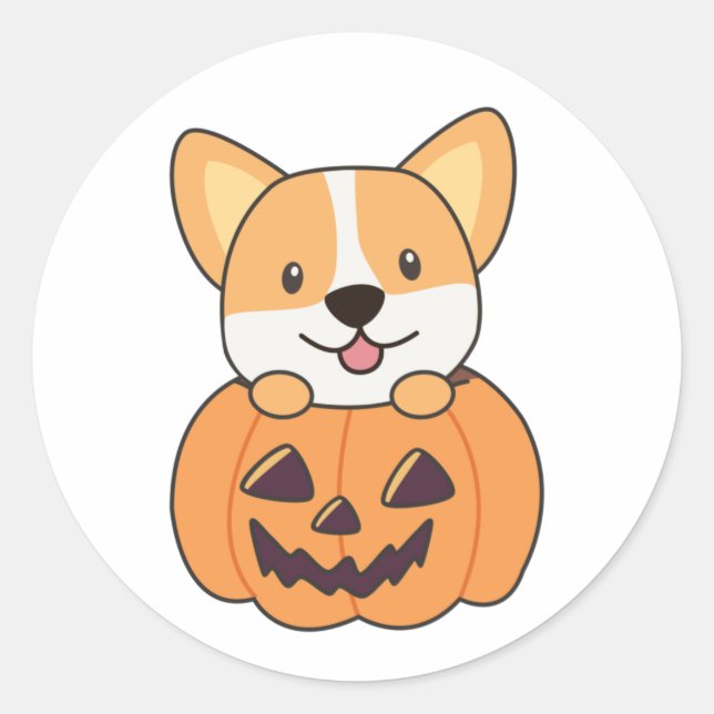 Corgi in Pumpkin Niedliche Hunde glücklich Hallowe Runder Aufkleber (Vorderseite)