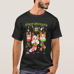 Corgi in Socken Weihnachten Santa Hut Xmas Licht H T-Shirt