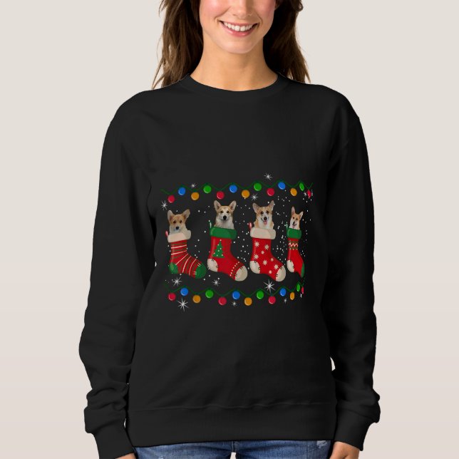 Corgi in Socken Weihnachten Sweatshirt (Vorderseite)