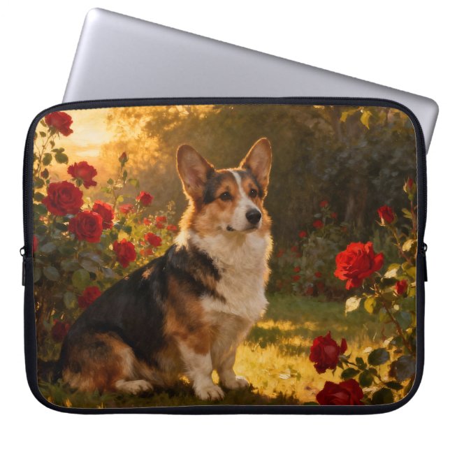 Corgi in the Roses I Laptopschutzhülle (Vorderseite)