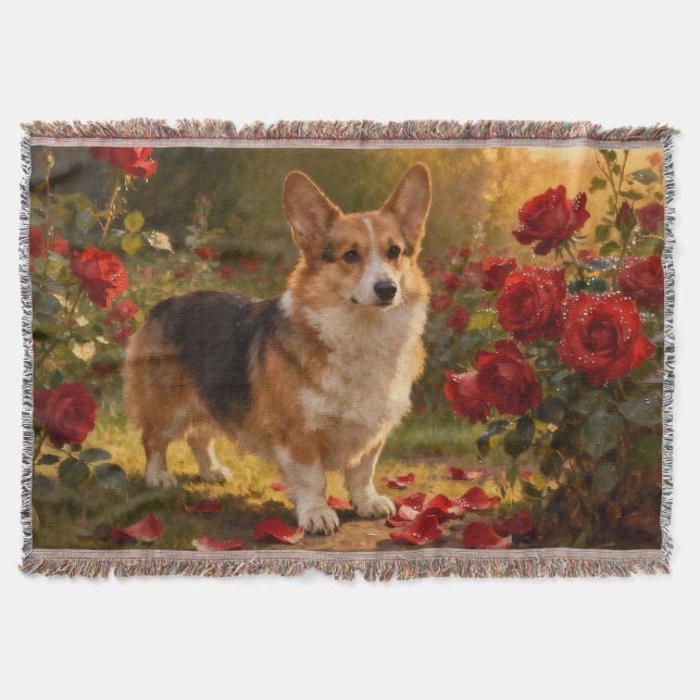 Corgi in the Roses V Decke (Vorderseite)