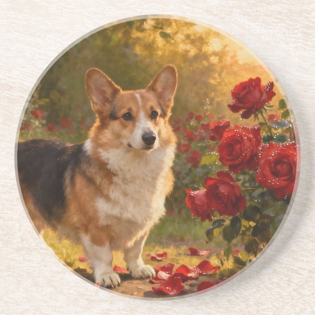 Corgi in the Roses V Getränkeuntersetzer (Vorne)