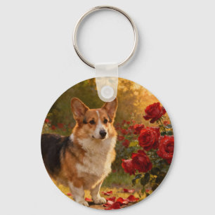 Corgi in the Roses V Schlüsselanhänger