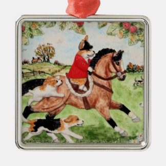 Corgi-Jäger-Fahrten zur Jagdhund-Verzierung Silbernes Ornament