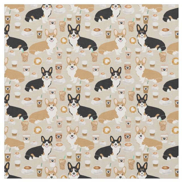 Corgi-Kaffee - Wolljacke Corgihunde Stoff (Nahaufnahme)
