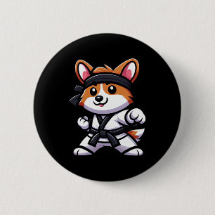 Corgi Karate Funny Dog Martial Arts Men Women Girl Button