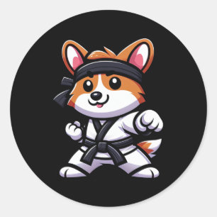 Corgi Karate Funny Dog Martial Arts Men Women Girl Runder Aufkleber