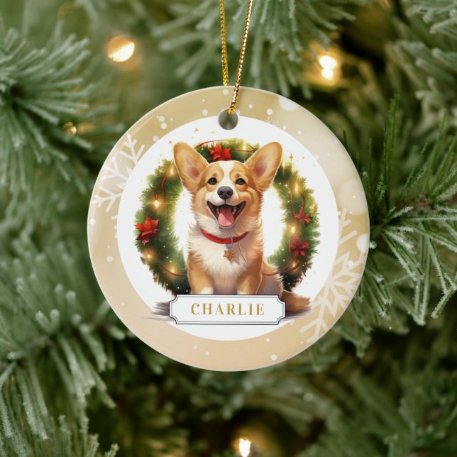 Corgi Keramik Circle Ornament (Baum)