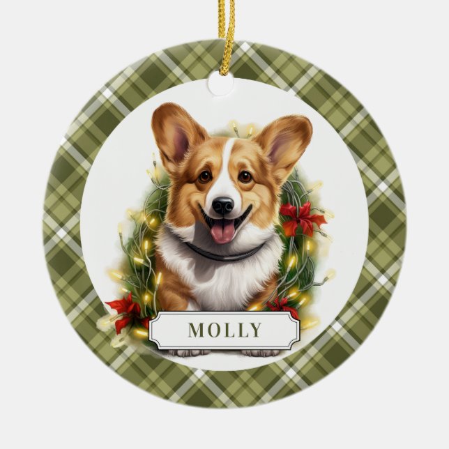 Corgi Keramik Circle Ornament (Vorne)