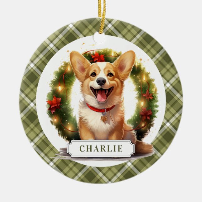 Corgi Keramik Circle Ornament (Vorne)
