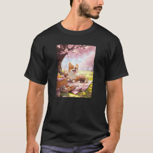 Corgi Kirschblüten Lustiges Hundepicknick T-Shirt