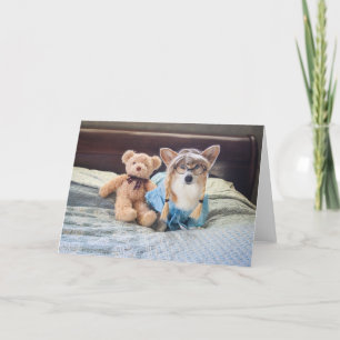 Corgi kleines Mädchen im Bett Leere Karte