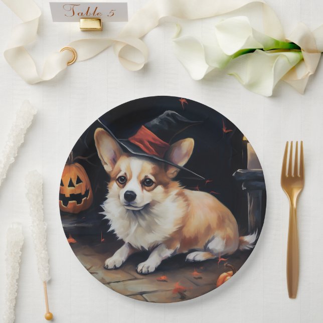 Corgi Kürbisse Halloween Gruselig Pappteller (Hochzeit)