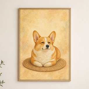 Corgi-Laib auf einem runden Teppich Wasserfarbenpo Poster