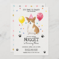 Corgi Lasse Pawty Dog Birthday Einladung Pink
