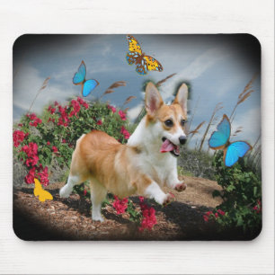 Corgi-Läufe mit Schmetterlingen Mousepad