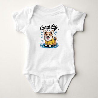 Corgi Leben – Süßer Hund im Regenmantel Vintage Baby Strampler