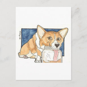 Corgi leckt den Erdnussbutterfass Postkarte