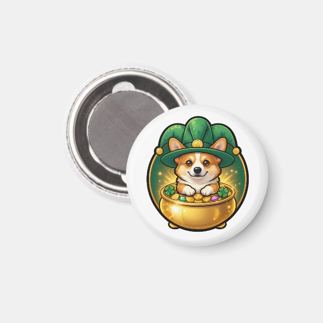 Corgi Leprechaun Pot of Gold St. Patrick’s Day T Magnet (Vorderseite/Rückseite)