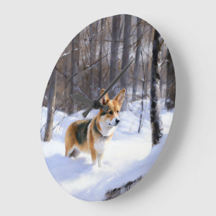 Corgi Let It Snow Weihnachten Große Wanduhr