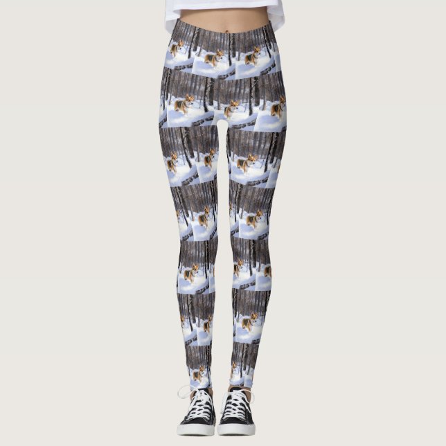 Corgi Let It Snow Weihnachten Leggings (Vorderseite)