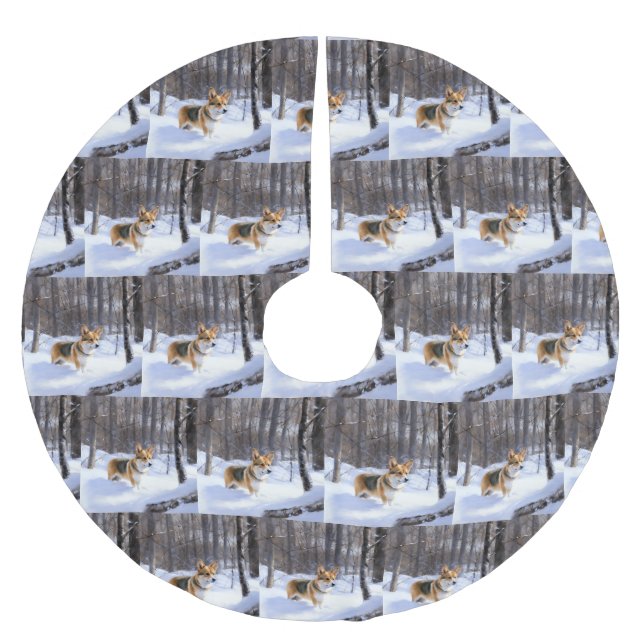 Corgi Let It Snow Weihnachten Polyester Weihnachtsbaumdecke (Vorderseite)