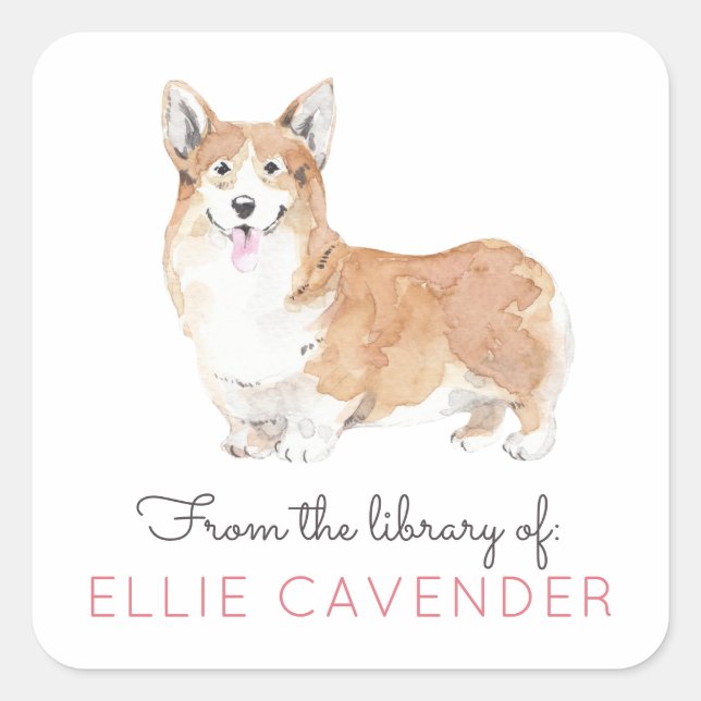 Corgi Library-Buchzeichen Quadratischer Aufkleber (Vorderseite)