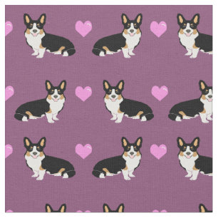  Corgi Liebe lila Herzen Stoff