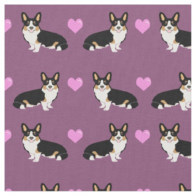  Corgi Liebe lila Herzen Stoff (Nahaufnahme)