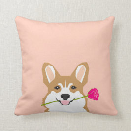 Corgi Liebe mit Rosa für Valentinstag Kissen