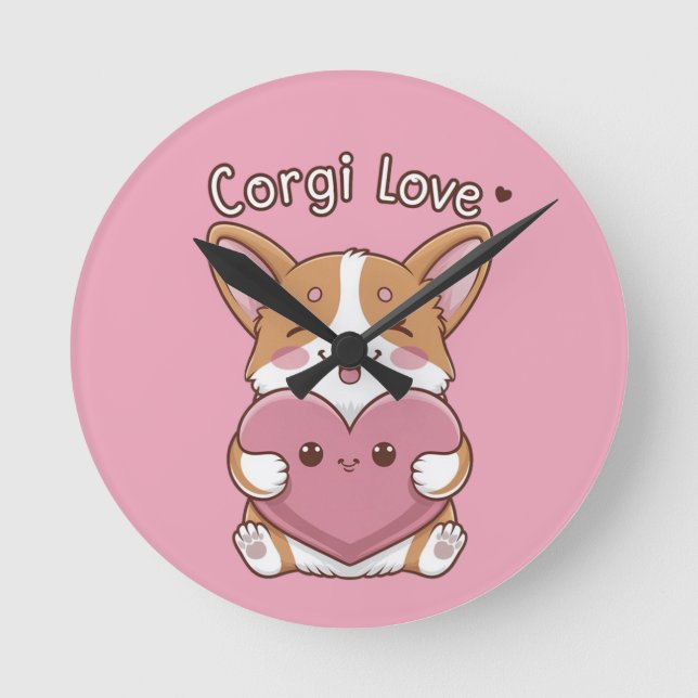 Corgi Liebe Wall Clock Runde Wanduhr (Vorderseite)