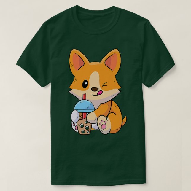 Corgi Lieben Boba Funny Drinking Boba Tea-531 T-Shirt (Design vorne)