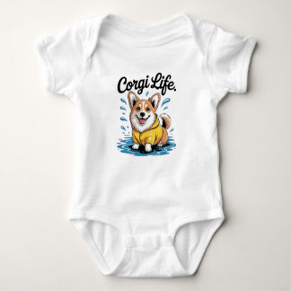 Corgi Life – Cute Dog in Raincoat Vintage Baby Strampler