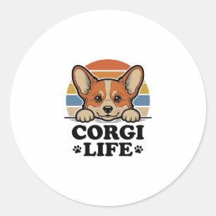 Corgi Life-Shirt Vintage Gravur Hunde Liebhaber Ku Runder Aufkleber