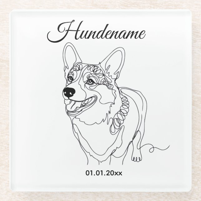 Corgi Line Art personalized dog Glasuntersetzer (Vorderseite)