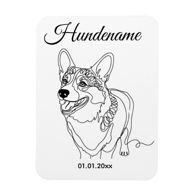 Corgi Line Art personalized dog Magnet (Vertikal)